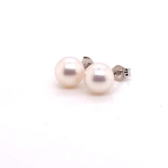 Akoya Pearl Stud Earrings 14k White Gold 6.95 mm Certified $599 015867 - Picture 8 of 12